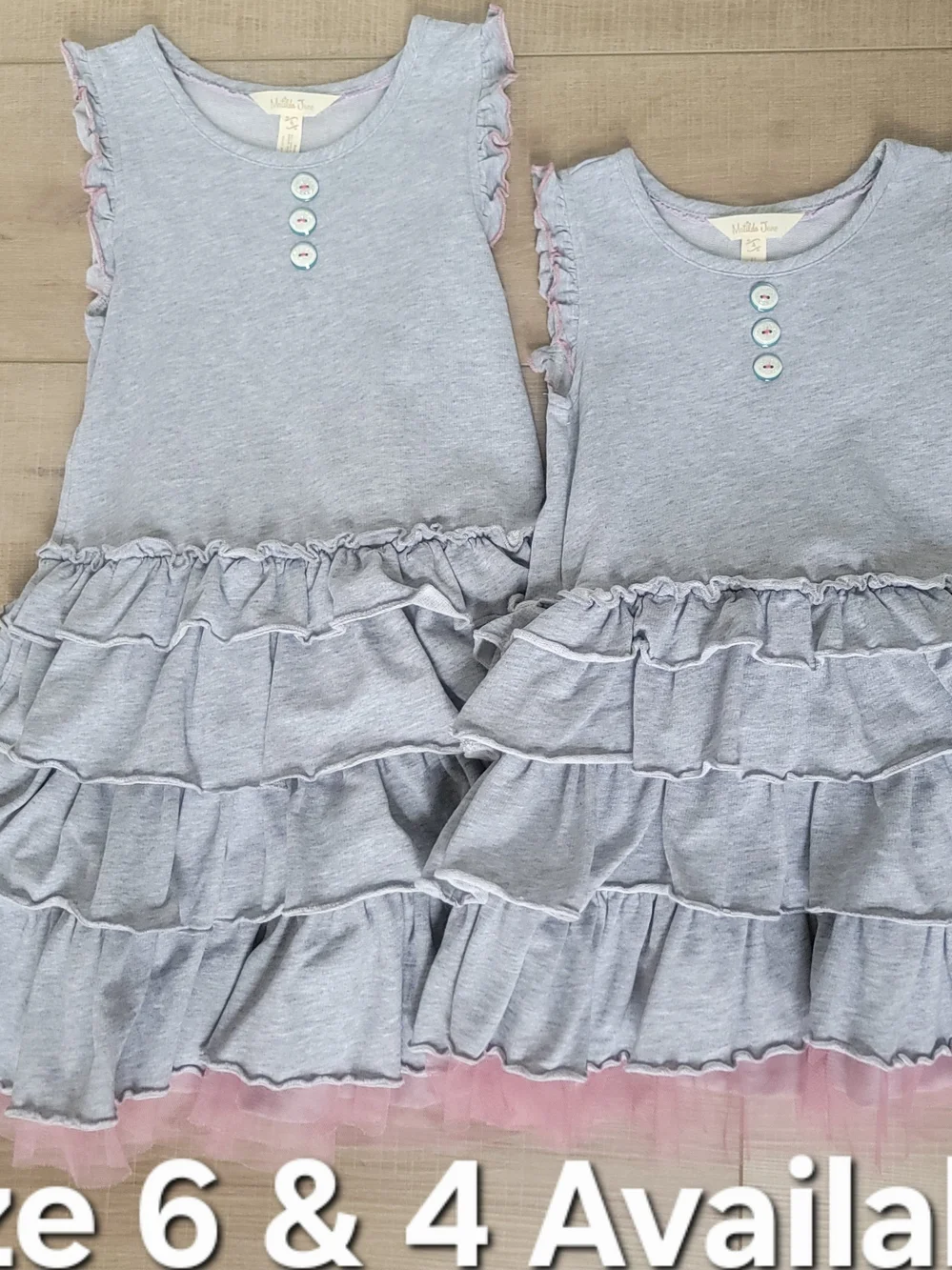 Matilda Jane Girls Pink Tulle Ruffle Twirl Gray Cotton Sleeveless Dress Size 4